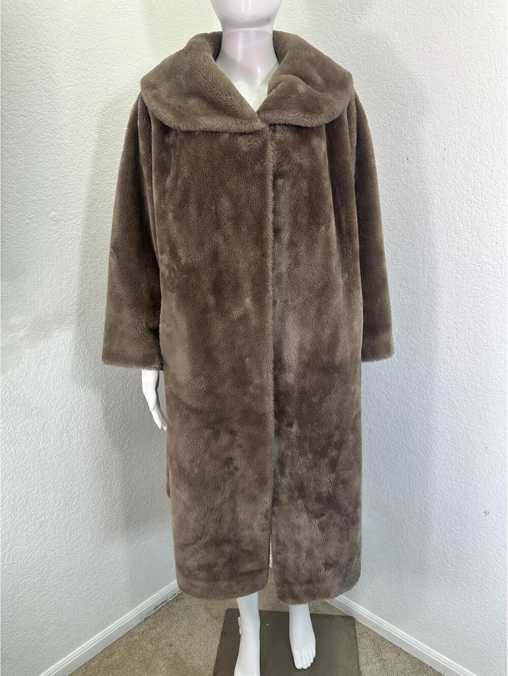 VTG 1960s XL Borgana Faux Fur Coat Taupe Full Length Luxe Glam Hollywood Glam